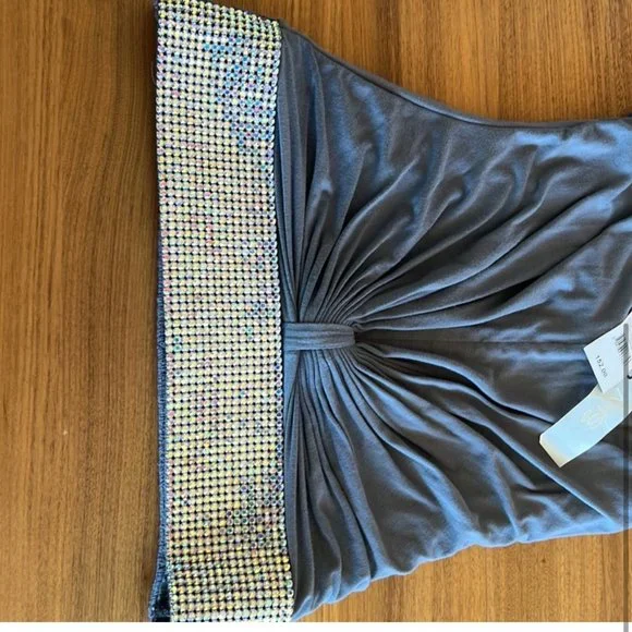 Sky Steel Blue Halter Camisole with Rhinestone Band - Picture 2 of 2